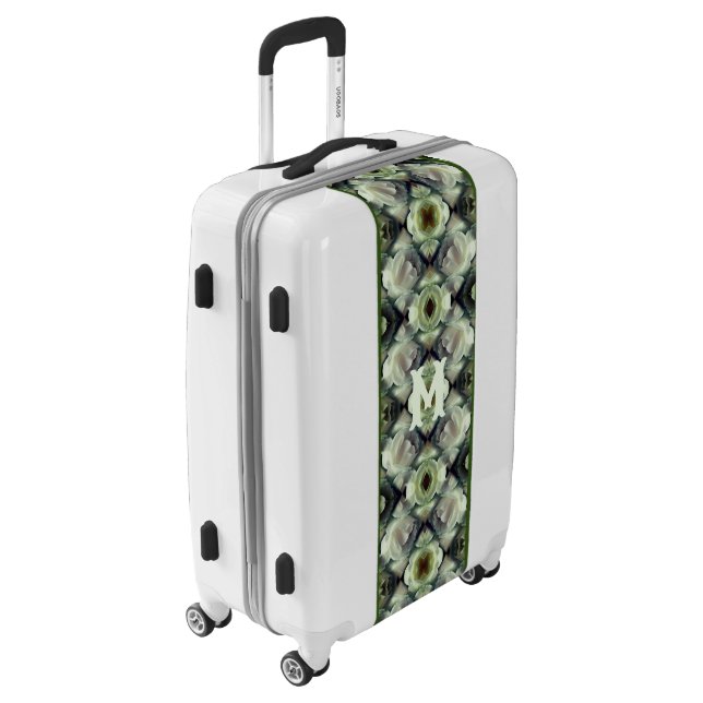 White Rose Floral Abstract Art Monogram Luggage (Rotated Left)
