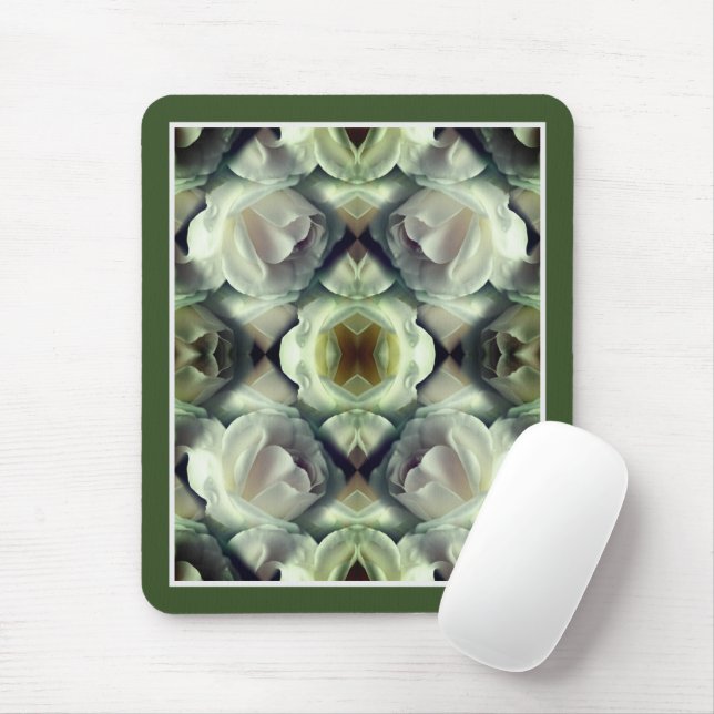 White Rose Floral Abstract Art  Mouse Pad (With Mouse)