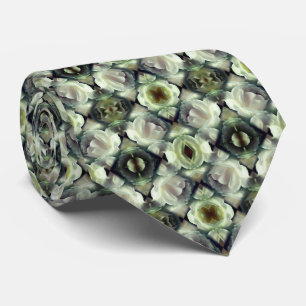 White Rose Floral Abstract Art Neck Tie
