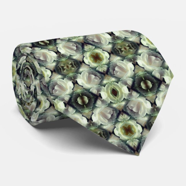 White Rose Floral Abstract Art  Neck Tie (Rolled)