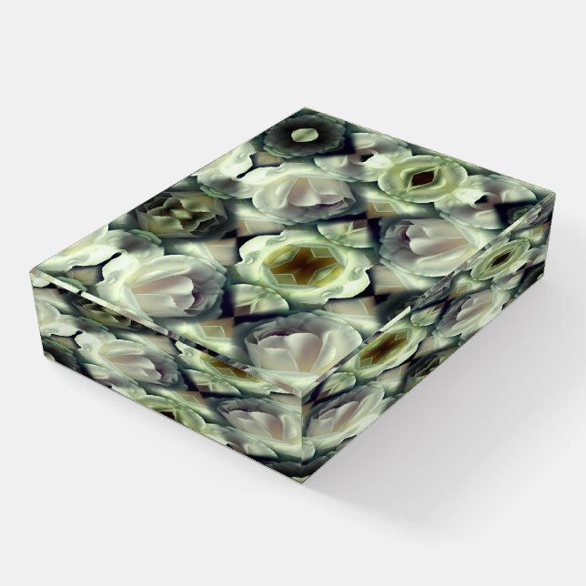 White Rose Floral Abstract Art  Paperweight (Angled)