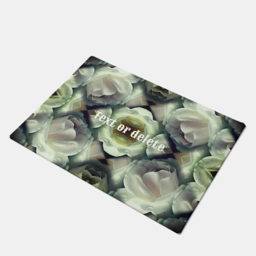 White Rose Floral Abstract Art Personalized Doormat