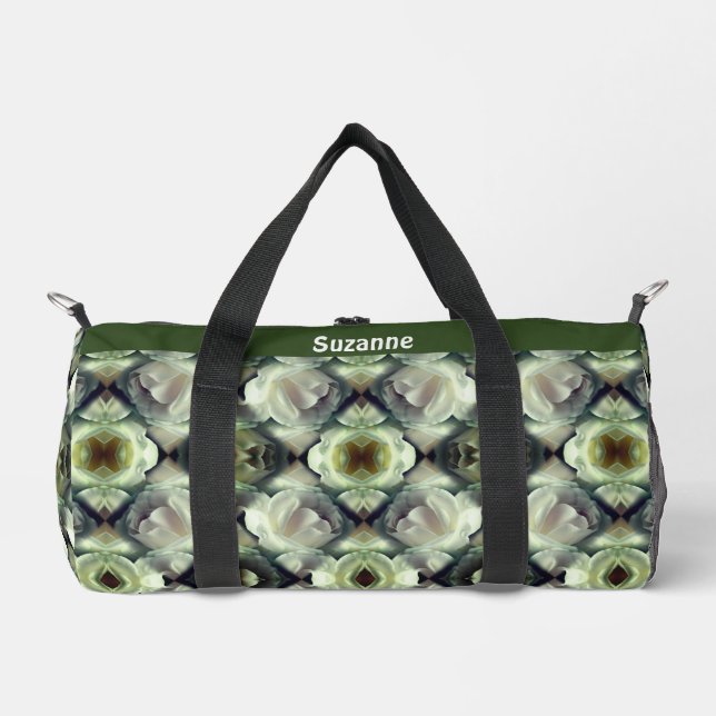 White Rose Floral Abstract Art Personalized Duffle Bag (Front)