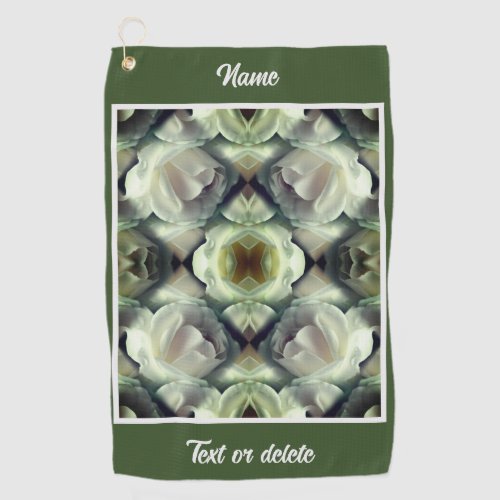 White Rose Floral Abstract Art Personalized Golf Towel