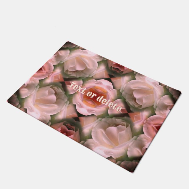 White Rose Floral Abstract Art Tinted Personalized Doormat (Angled)