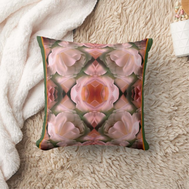 White Rose Floral Abstract Art Tinted Throw Pillow (Blanket)