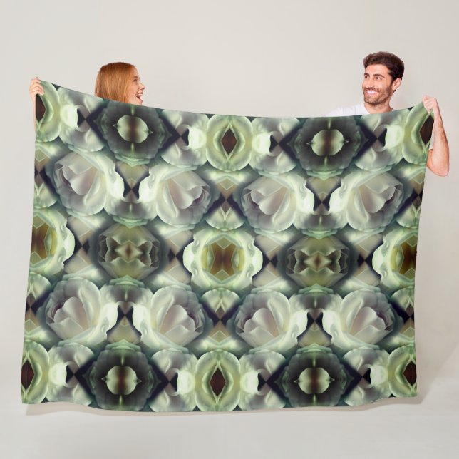 White Rose Floral Abstract Pattern Fleece Blanket (In Situ)