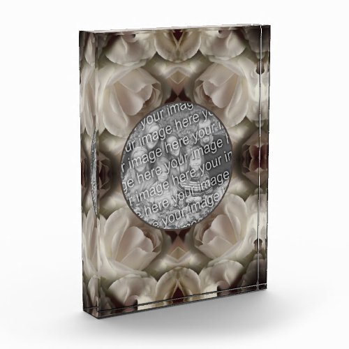 White Rose Floral Abstract Vintage Add Your  Photo Block