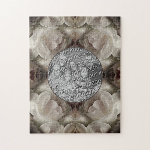 White Rose Floral Abstract Vintage Add Your Photo Jigsaw Puzzle