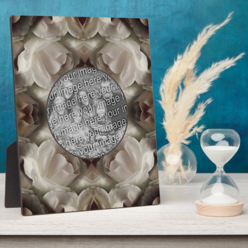 White Rose Floral Abstract Vintage Add Your Photo Plaque