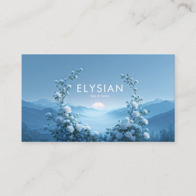 White Rose Floral and Blue Mountain Sunset Business Card (Front)