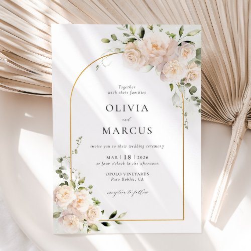 White Rose Floral Arch Elegant Wedding Invitation