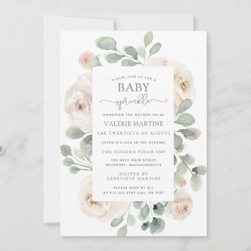 White Rose Floral Baby Sprinkle Invitation