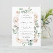 White Rose Floral Botanical Bridal Shower Invitation (Standing Front)