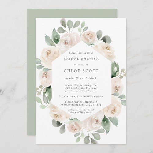 White Rose Floral Botanical Bridal Shower Invitation