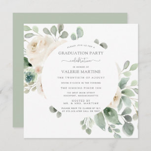 White Rose Floral Botanical Graduation Party Invitation