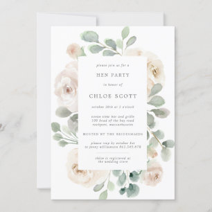 White Rose Floral Botanical Hen Party Invite