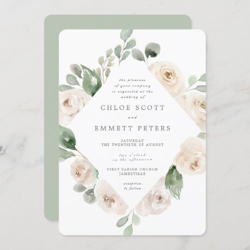 White Rose Floral Botanical Wedding Invitation