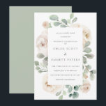 White Rose Floral Botanical Wedding Invitation<br><div class="desc">Modern botanical design features ivory white roses nestled in sage green eucalyptus leaves. Your wedding details are placed in the center on a white rectangle. The dove gray text complements the botanical foliage perfectly to create a sophisticated and chic color palette. This wedding invitation is part of the White Rose...</div>
