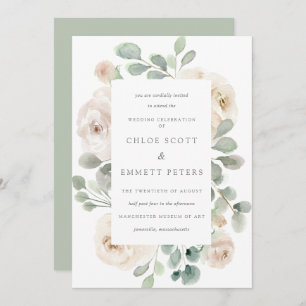 White Rose Floral Botanical Wedding Invitation