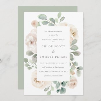 White Rose Floral Botanical Wedding Invitation by Celebrais at Zazzle
