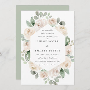 White Rose Floral Botanical Wedding Invitation