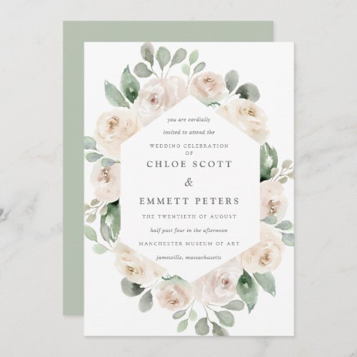 White Rose Floral Botanical Wedding Invitation
