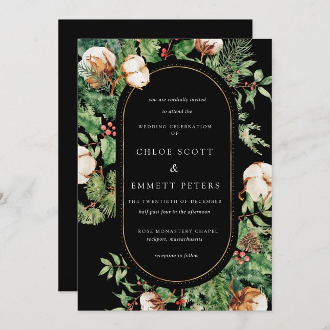 White Rose Floral Botanical Wedding Rustic Invitat Invitation (Front/Back)