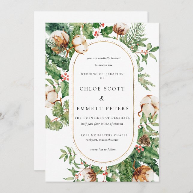 White Rose Floral Botanical Wedding Rustic Invitation (Front/Back)