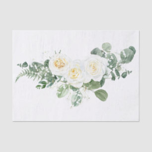 White Rose Floral Bouquet Watercolor Tissue Paper