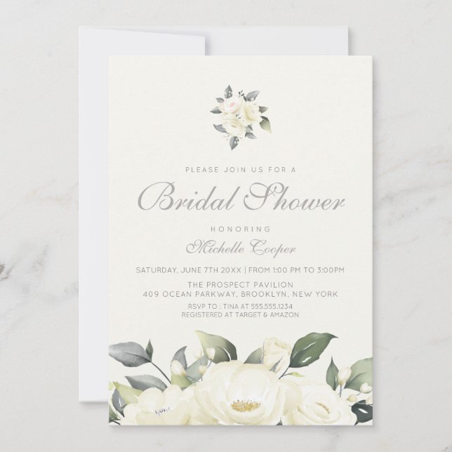 White Rose Floral Bridal Shower Invitation (Front)