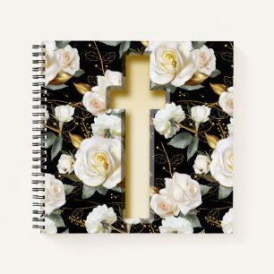White Rose Floral Cross Notebook