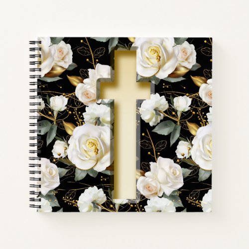 White Rose Floral Cross Notebook