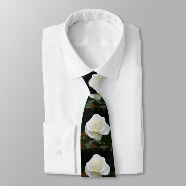 White rose floral fashion neck tie (Tied)