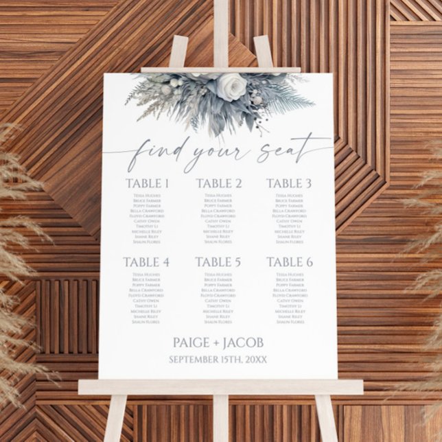 White Rose Floral Flower Wedding Seating Chart Foam Board (Creator Uploaded)