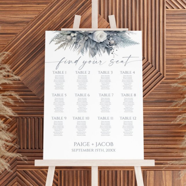 White Rose Floral Flower Wedding Seating Chart Foam Board (Creator Uploaded)