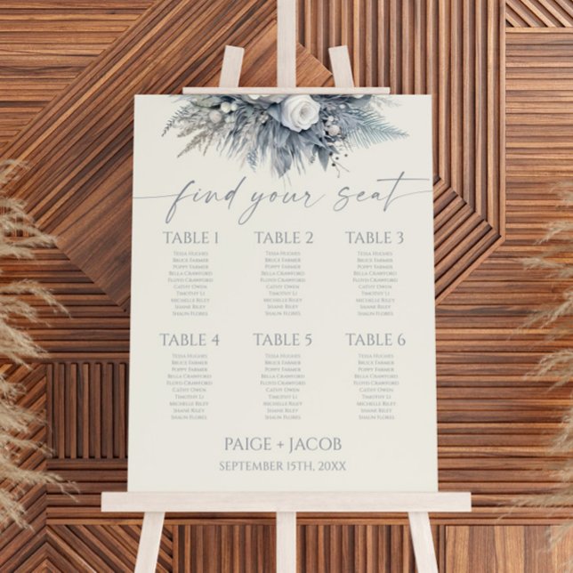 White Rose Floral Flower Wedding Seating Chart Foam Board (Creator Uploaded)