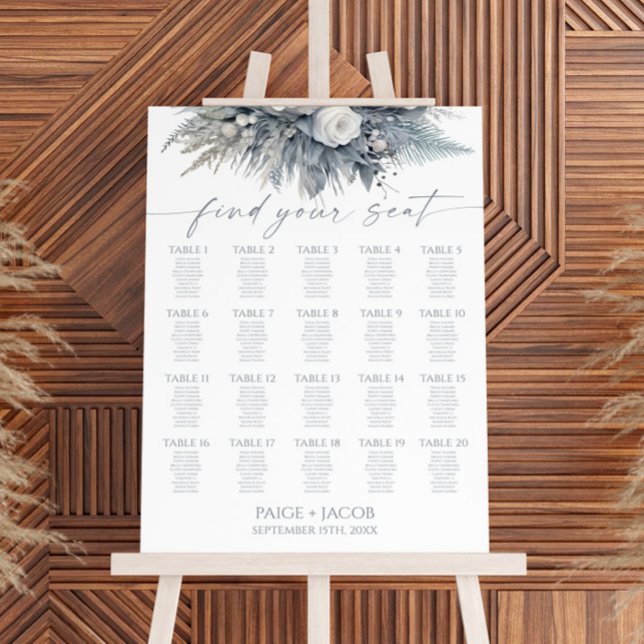 White Rose Floral Flower Wedding Seating Chart Foam Board (Creator Uploaded)
