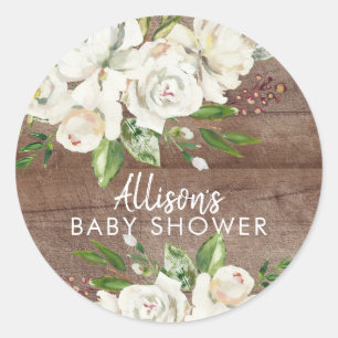 White Rose Floral Girls Baby Shower Envelope Seal