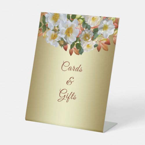 White Rose Floral Gold Cards  Gifts Pedestal Sign