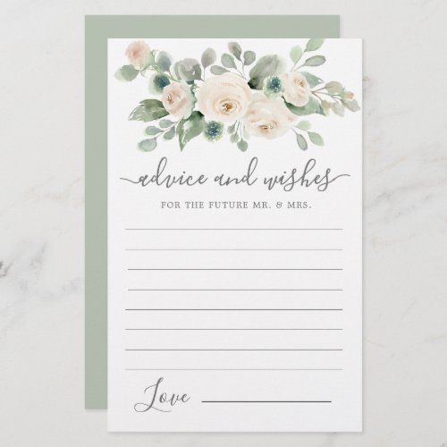 White Rose Floral Greenery Advice and Wishes Card