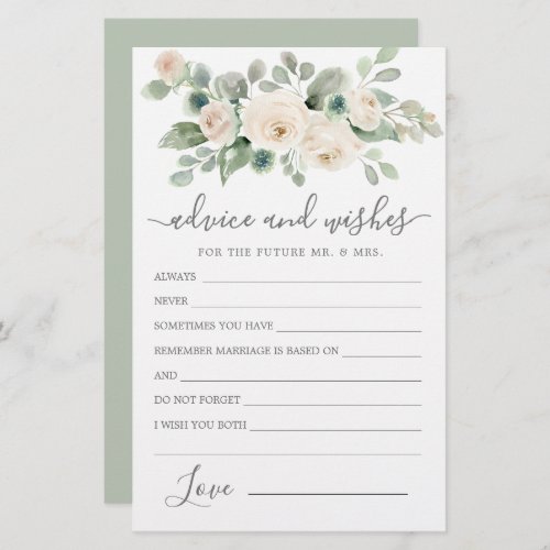 White Rose Floral Greenery Advice and Wishes Card