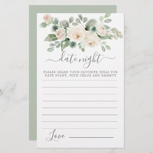 White Rose Floral Greenery Date Night Card