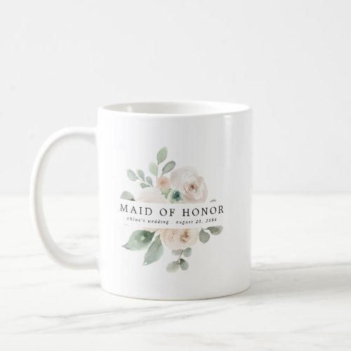 White Rose Floral Maid of Honor Coffee Mug