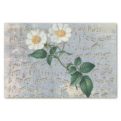 White Rose Floral Music Vintage Blue Tissue Paper