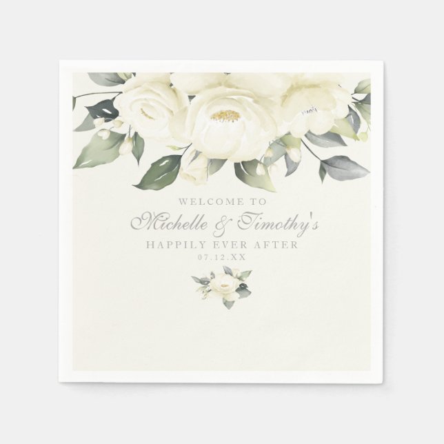 White Rose Floral Napkins (Front)