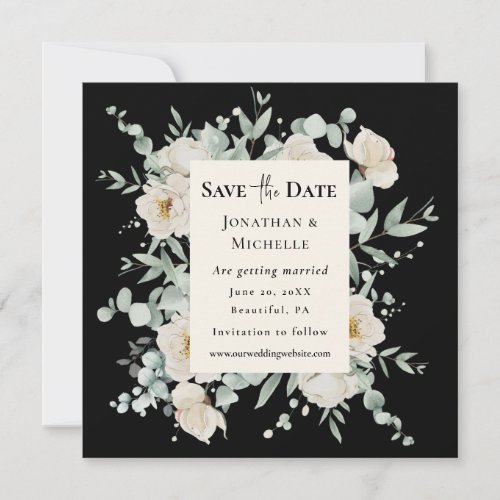 White Rose Floral on Black Wedding Christian Bible Save The Date