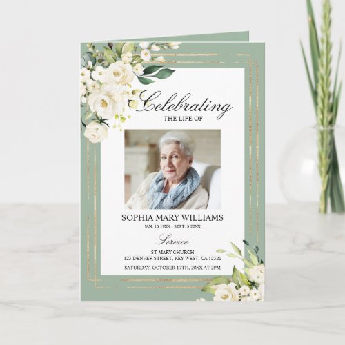 White Rose Floral Photo Memorial Funeral Programs