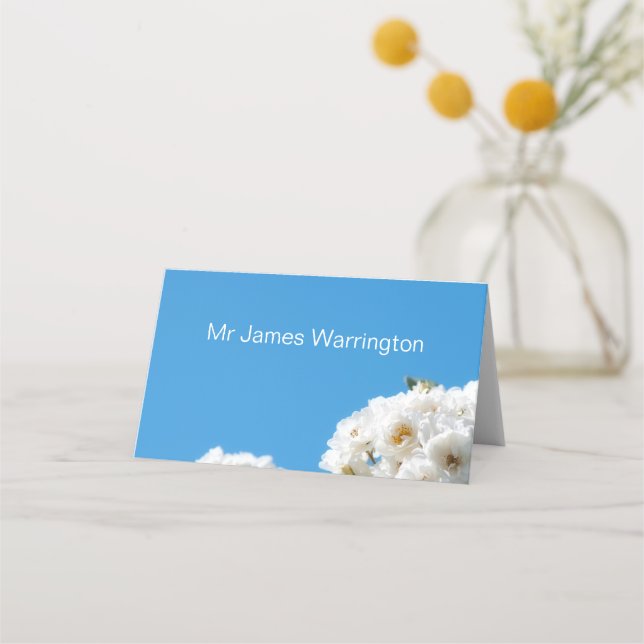 White rose floral place card (Front)