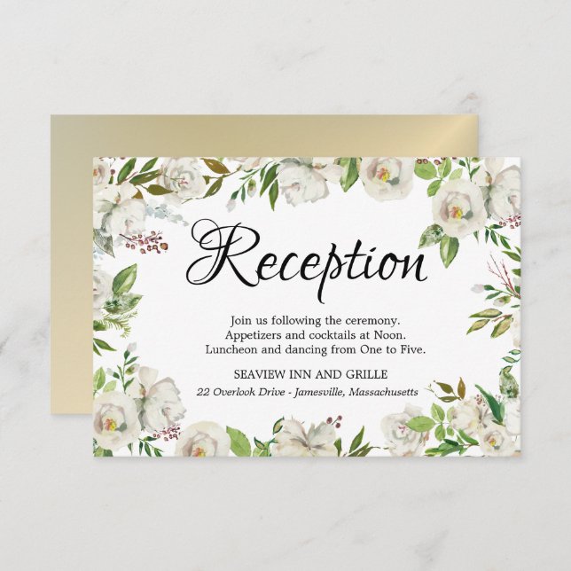 White Rose Floral Reception Card (Front/Back)